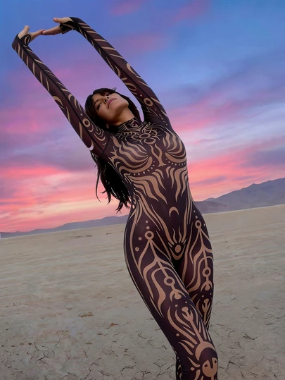 New Sexy Bodycon Round Neck Long Sleeve Contrast Color Jumpsuit For Women