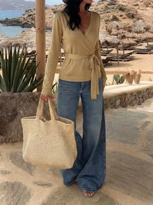 Women's New Patchwork Casual Vacation Beach Cover-Up Kimono - Gold - View 3