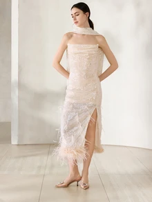 Clariva Fall/Winter Charming Women's Transparent Pointed Toe Pyramid High Heels, Fashionable Clear Heel Party Shoes, Elegant - Apricot - View 5