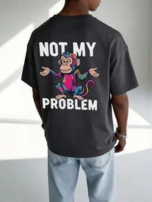 1pc Casual Printed Short Sleeve T-Shirt For Tween Boys, Summer Top For Young Students - Dark Grey - View 1