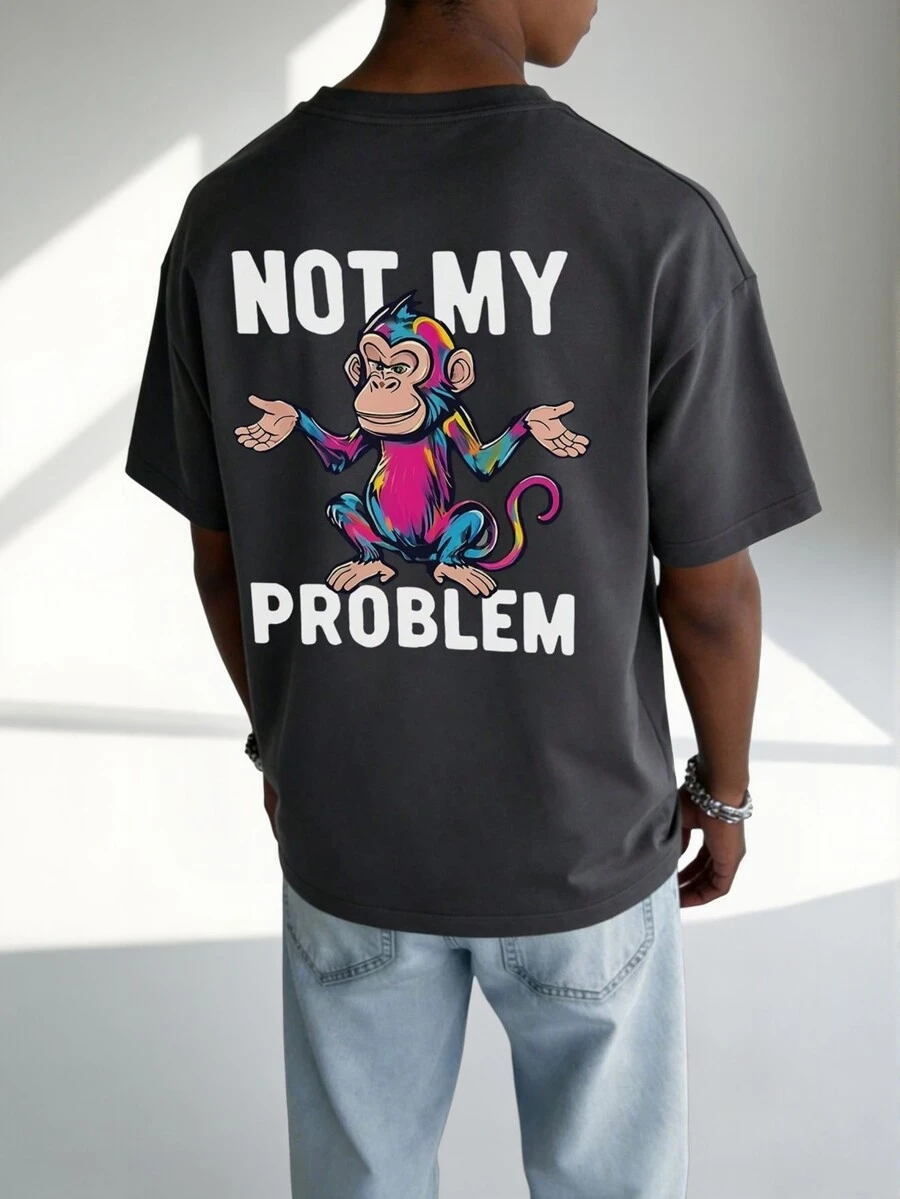 1pc Casual Printed Short Sleeve T-Shirt For Tween Boys, Summer Top For Young Students - Dark Grey - View 1