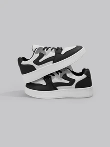 DareSee 2025春季新款女士黑白学生鞋，时尚运动鞋休闲鞋滑板鞋，透气百搭运动鞋，时尚ins风音乐节 - 黑與白 - 查看 1