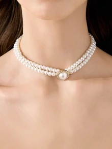 Clariva Elegant Pearl Jewelry Set Including 1pc Necklace And 1pair Earrings Suitable For Daily And Festival Wear - Multicolor - View 4