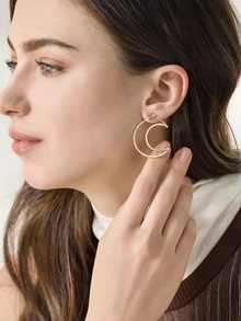 Clariva 两件套奢华星月镂空金属设计首饰，适合女性日常佩戴 - 金黃色 - 查看 3