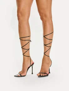 TuEzra 银色女士凉鞋，2025年夏季新款时尚性感交谊舞夜店派对装系带黑色舒适女士平底凉鞋 - 黑色 - 查看 3