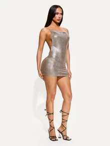 TuEzra 水晶高跟鞋繫帶涼鞋適合女士 - 黑色 - 查看 5