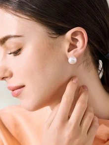 Clariva 1Set Faux Pearl Stud Earrings Flat Large Imitation High Glossy Hypoallergenic Gifts For Women Earring Jewelry - White - View 4