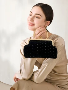 Clariva 1pc Wine Red Asymmetric Evening Bag, Women Handbag/Shoulder Bag, Autumn/Winter, Tready Party Bags,Perfect For Party, Wedding, Prom, Dinner/Banquet - Black - View 5