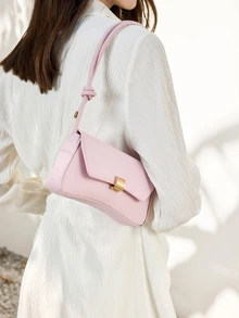 Clariva Fashionable Solid Color Vintage French Style Shoulder Bag For Women , Pink - Pink - View 2