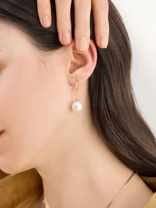 Clariva 3pcs/Set Minimalist & Fashionable Pearl Necklace Earrings Set, Suitable For Women Everyday, Festival, Party Wear - Yellow Gold - View 4