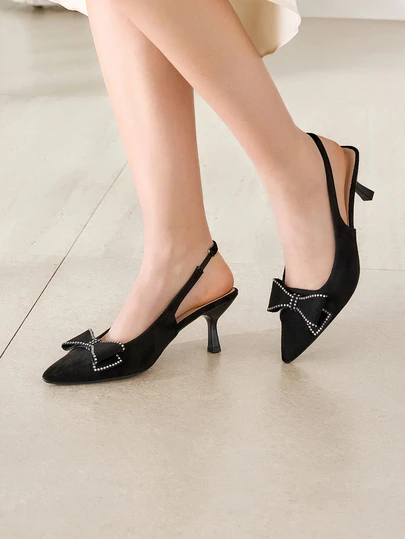 Clariva 2025秋冬新款女士时尚黑色小猫跟尖头套脚高跟鞋，适合日常、派对、婚礼等场合，大地色系，优雅女士高跟鞋