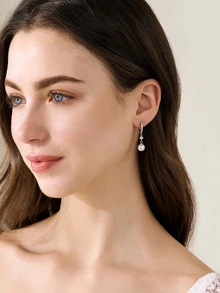 Clariva 1 Pair Women's Earrings With Cubic Zirconia And Faux Pearl Inlays, Valentine's Day Gift - Silver - View 2