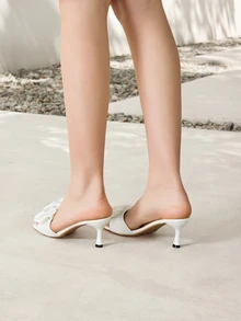 Clariva Giày cao gót nơ vàng thời trang nữ, Sandal lưới kiểu Pháp thời trang thích hợp cho các buổi hẹn hò, mua sắm, đi làm, công sở, tiệc tùng, tiệc tùng - trắng - Xem 2