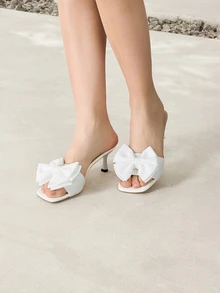 Clariva Giày cao gót nơ vàng thời trang nữ, Sandal lưới kiểu Pháp thời trang thích hợp cho các buổi hẹn hò, mua sắm, đi làm, công sở, tiệc tùng, tiệc tùng - trắng - Xem 4