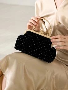 Clariva 1pc Wine Red Asymmetric Evening Bag, Women Handbag/Shoulder Bag, Autumn/Winter, Tready Party Bags,Perfect For Party, Wedding, Prom, Dinner/Banquet - Black - View 1