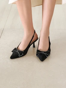 Clariva 2025秋冬新款女士时尚黑色小猫跟尖头套脚高跟鞋，适合日常、派对、婚礼等场合，大地色系，优雅女士高跟鞋 - 黑色 - 查看 5