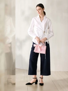 Clariva 1入時尚PU材質繡線手提袋，簡約優雅，大容量，多用途的肩袋適用於通勤、旅行、日常使用、約會和禮品贈送 - 粉色 - 查看 2