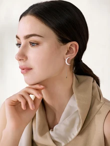 Clariva 1 Pair Star & Moon Design Earrings For Women, Simple Elegant Tassel Front & Back Earring Set, Everyday Luxury Jewelry - Earrings - View 4