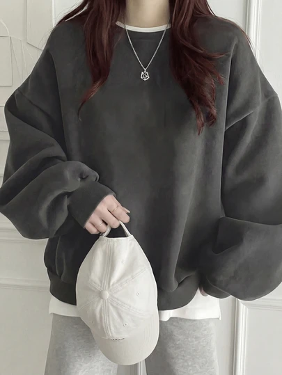 Women's Casual Loose Fit Crew Neck Long Sleeve Cotton Sweatshirt, Suitable For Students, Daily Wear, Commuting, Back To School, Autumn/Winter