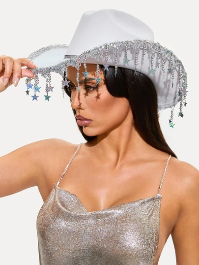 TuEzra 1pc [Cowboy Hat]Studded Punk Casual Hat Knit Western Cowboy Hat Wide Brim Sunhat Riding Cap Party Cowboy Hat Cowgirl Hat Halloween