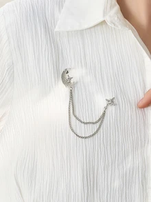 Clariva 1 Pc Fashionable Business Moon & Star Shaped Brooch, Suitable For Men's Daily Wear - Moon and Stars - View 1