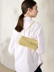 Clariva Túi đeo vai trang trí bằng kim loại màu trơn thời trang, túi xách đeo dưới cánh tay đa năng, phong cách tối giản, sang trọng dành cho nữ, thích hợp để mua sắm, đựng ví, cho các cô gái trẻ, sinh viên đại học, người mới bắt đầu sự nghiệp, nhân viên văn phòng. Thích hợp cho văn phòng, trường đại học, công việc, kinh doanh, làm việc chăm chỉ, hoạt động ngoài trời, du lịch và các chuyến đi trong ngày. - Màu vàng - Xem 5