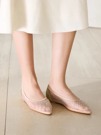 Clariva 秋冬水钻装饰尖头芭蕾平底鞋