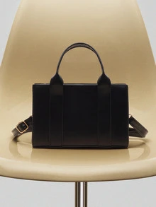 NobleVue Mini Square Bag Elegant Double Handle Zipper PU - Black - View 3