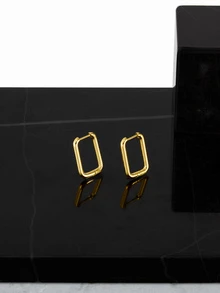 CHICVUE 2pcs Rectangle Design Hoop Earrings, Suitable For Women's Daily And Festival Wear Winter Gifts - Yellow Gold - View 5