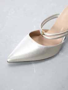 CHICVUE 2025秋冬新款女士包头高跟鞋，优雅穆勒鞋，适合约会、街头、派对、会议、通勤和商务场合，优雅尖头设计 - 銀色 - 查看 5