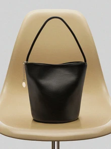 NobleVue 软皮蔬菜桶篮包，2025夏季新款手提包，小众单肩包，通勤腋下包，日系街头风女包 - 黑色 - 查看 1