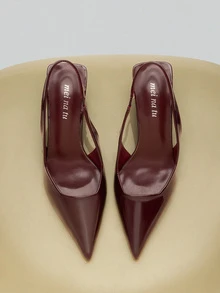 NobleVue 2025秋冬季女士高跟鞋，尖头细高跟鞋，时尚细跟鞋，后系带踝带凉鞋，猫跟鞋，优雅 - 酒紅色 - 查看 2