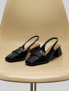 NobleVue 女士法式方头粗跟凉鞋，百搭，适合夏季穿着 - 黑色 - 查看 1