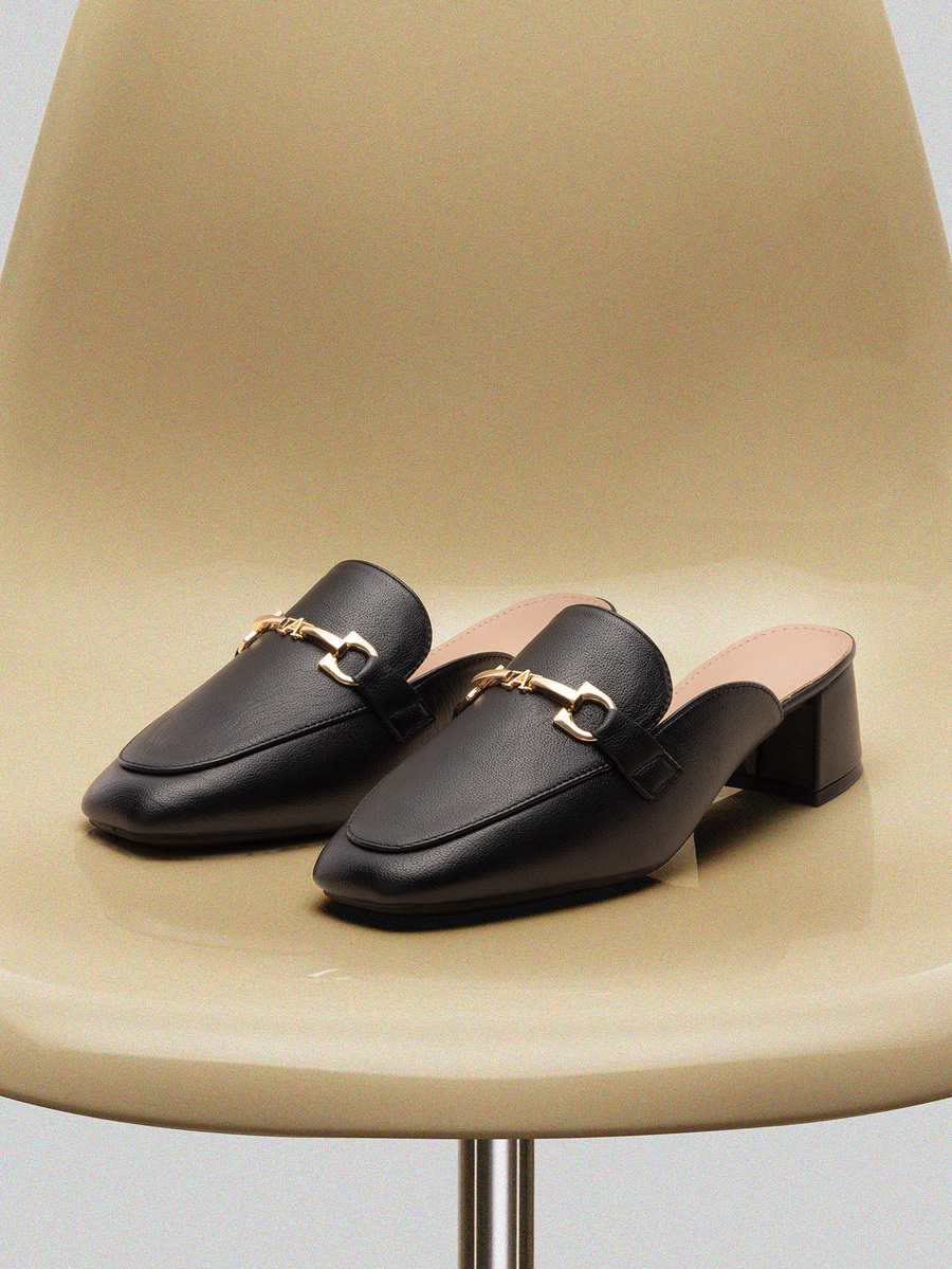 NobleVue 女士高跟穆勒拖鞋露趾凉鞋，2024 年夏季新款时尚潮流网红户外穿厚跟拖鞋 - 黑色 - 查看 1