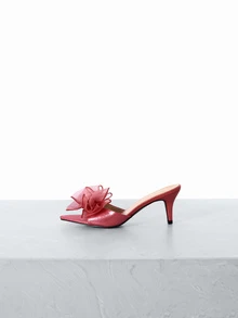 CHICVUE Pink Bow Tie High Heel Sandals, Open Toe Female Dress Shoes, Red High Heels, Narrow Stiletto Slide Sandals, Red Celebratory Bow Tie Wedding Shoes - Pink - View 2