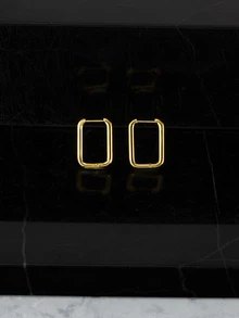 CHICVUE 2pcs Rectangle Design Hoop Earrings, Suitable For Women's Daily And Festival Wear Winter Gifts - Yellow Gold - View 4
