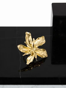 CHICVUE 3pcs Exaggerated Metal Large Floral & Bead Spiral Ring Set, Fashion Patterned Rings - Gold - View 5