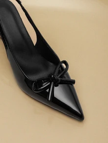 NobleVue Summer Solid Color Elegant Bowknot Pointed Toe High Heel Sandals, Sexy Party Dress Pumps, Leather Strap Outdoor Wedding Stilettos, Available In Wine Red, Black, White, Red - Black - View 3
