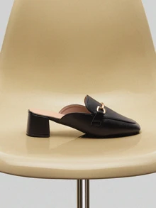 NobleVue 女士高跟穆勒拖鞋露趾凉鞋，2024 年夏季新款时尚潮流网红户外穿厚跟拖鞋 - 黑色 - 查看 4