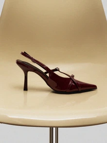 NobleVue Fall/Winter 2025 Sexy Burgundy Cross Strap Buckle Stiletto High Heel Sandals With Pointed Toe For Wedding Party Valentines, Kitten Heels, Elegant, Women Pumps, Elegant - Burgundy - View 5