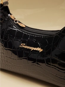 NobleVue Fashionable Black Crocodile Embossed Women's Shoulder Bag - Black - View 6