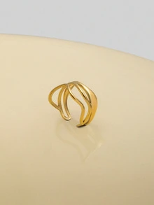 NobleVue 2入組不銹鋼空心設計開放式戒指，簡約時尚，男女通用日常佩戴 - 戒指 - 查看 3