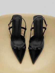 NobleVue Sandálias da Moda Sem Calcanhares de Salto Baixo Bico Fino para Mulheres, Sapatos Casuais Sexy com Tiras Decorativas de Salto Alto, Sapatos Tipo Slip-On Único Tira para Festas e Eventos Na Cor Bordô - Preto - Visão 3