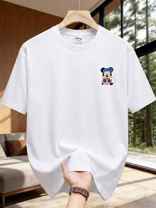 Disney 男士休闲短袖圆领T恤，印有米奇戴耳机图案，适合四季日常穿着。男士印花T恤，男装。 - 白色 - 查看 2