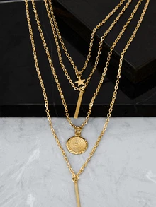 CHICVUE Star & Round Charm Layered Necklace - Yellow Gold - View 2