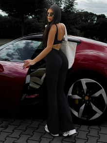 Bộ jumpsuit thể thao năng động, thoải mái, không tay, hở lưng, có bèo nhún, dáng ôm, thích hợp cho mùa xuân/hè, trang phục đi nghỉ mát cho nữ. - màu đen - Xem 1