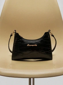 NobleVue Fashionable Black Crocodile Embossed Women's Shoulder Bag - Black - View 2