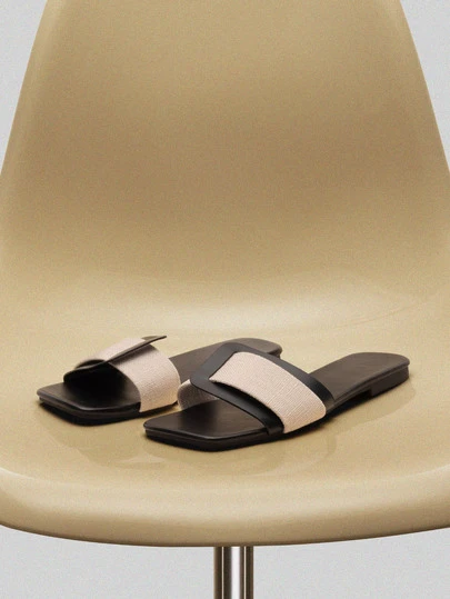 NobleVue 女士夏季外穿时尚百搭女童平底拖鞋女童拼色简约时尚平底拖鞋度假沙滩罗马凉鞋