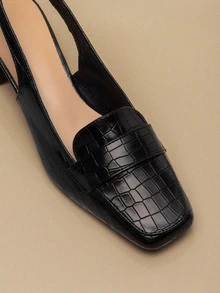 NobleVue 女士法式方头粗跟凉鞋，百搭，适合夏季穿着 - 黑色 - 查看 4