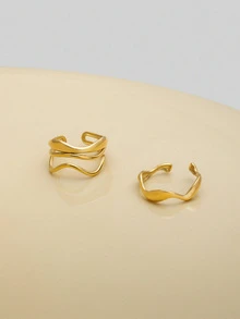 NobleVue 2入組不銹鋼空心設計開放式戒指，簡約時尚，男女通用日常佩戴 - 戒指 - 查看 1